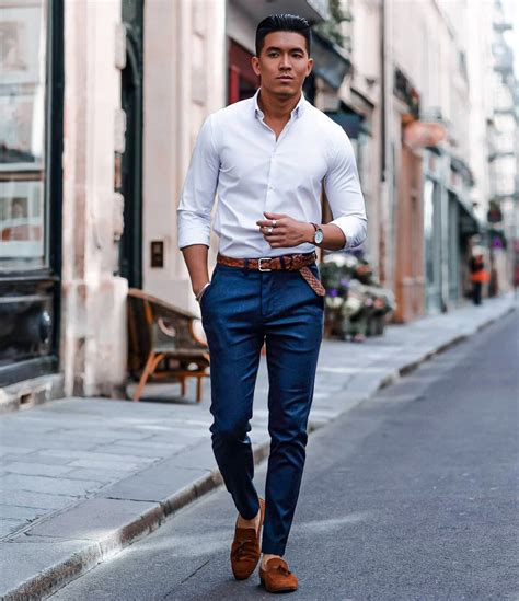 blue chinos brown shoes